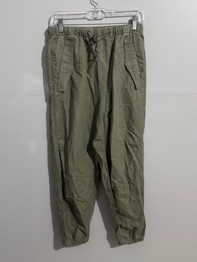 Gap Pants Linen Cotton Utility Jogger Womens Small Olive Green Pull On Coastal